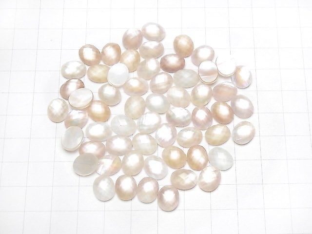 Rosa Muschel x Kristall AAA- oval facettierter Cabochon 10x8mm 3 Stück