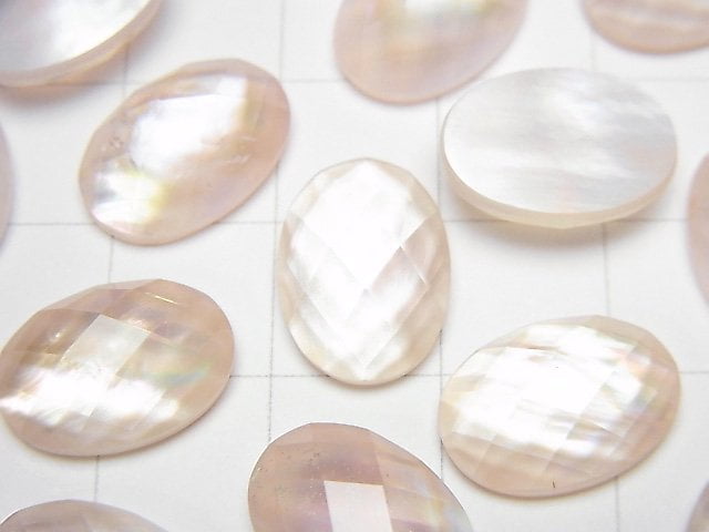 Rosa Muschel x Kristall AAA- oval facettierter Cabochon 14x10mm 2 Stück