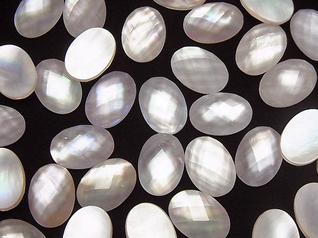 Rosa Muschel x Kristall AAA- oval facettierter Cabochon 14x10mm 2 Stück