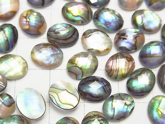 Abalone-Muschel x Kristall AAA- oval facettierter Cabochon 10x8mm 3 Stück