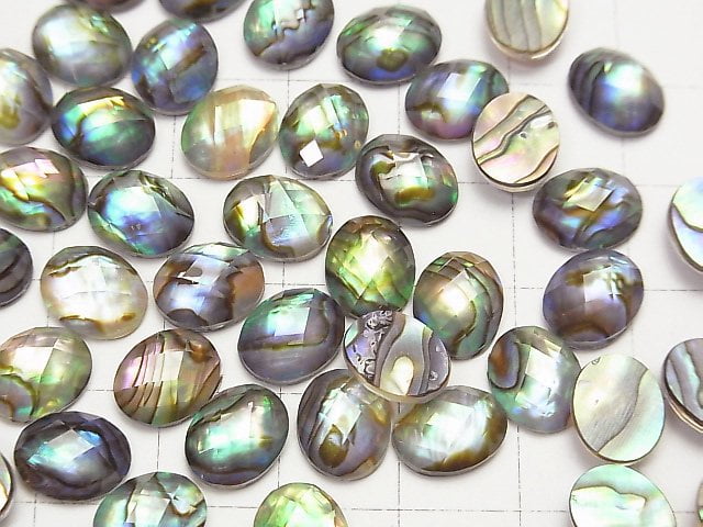 Abalone-Muschel x Kristall AAA- oval facettierter Cabochon 10x8mm 3 Stück