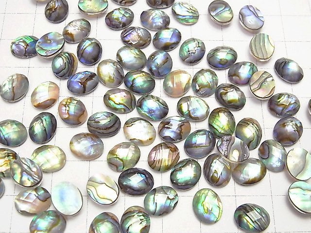 Abalone-Muschel x Kristall AAA- oval facettierter Cabochon 10x8mm 3 Stück