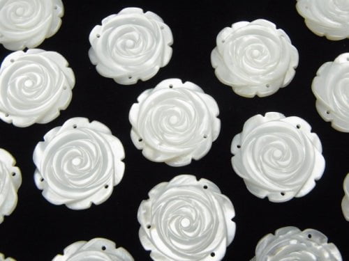 3Stk 8,79 $! Weiße Muschel (Silberlippen-Auster) AAA Rose 22mm Drei Löcher 3Stk