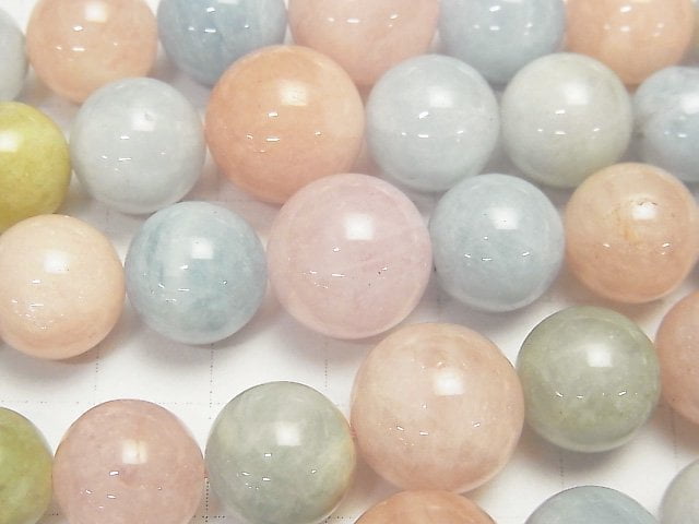 Berylmix (Mehrfarbiger Aquamarin) AA Rund 5-14 mm Größenvariation 1Strang Perlen (ca. 18 Zoll / 44 cm)