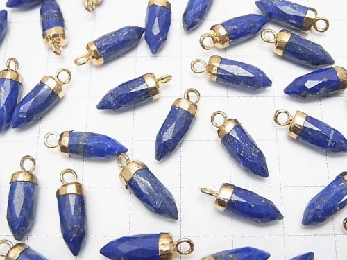 Lapislazuli AA Facettierter Punkt Charm 12x5x5mm goldfarben 2 Stück