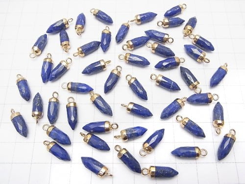 Lapislazuli AA Facettierter Punkt Charm 12x5x5mm goldfarben 2 Stück