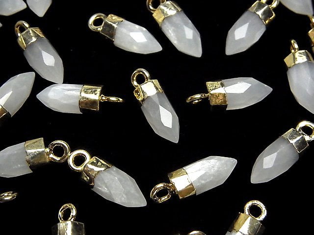 Weißer Mondstein AAA Facettierte Spitze Charm 12x5x5mm goldfarben 2Stk