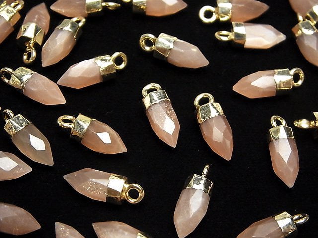 Brauner Mondstein AAA Facettierter Punkt Charm 12x5x5mm goldfarben 2Stück
