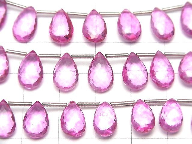 Mikroschnitt! Hochwertiger rosa Topas AAA + Birnenform Facettierte Briolette 1Strang (10Stk)