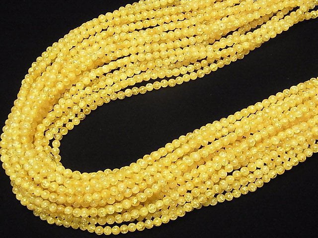 Gelbe Farbe Rissige Kristallrunde 4mm 1strang Perlen (ca. 15 Zoll / 37 cm)