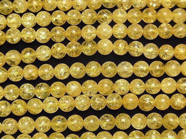 Gelbe Farbe Rissige Kristallrunde 6mm 1strang Perlen (ca. 15 Zoll / 37 cm)