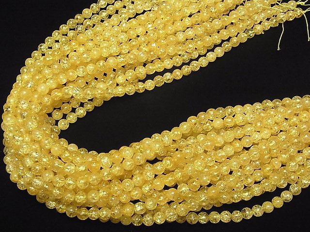 Gelbe Farbe Rissige Kristallrunde 6mm 1strang Perlen (ca. 15 Zoll / 37 cm)