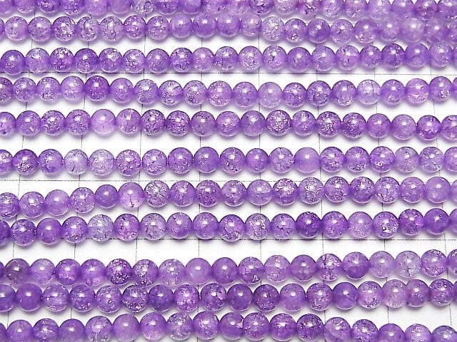 Lila Farbe 2 Rissige Kristallrunde 4mm 1strang Perlen (ca. 15 Zoll / 36 cm)