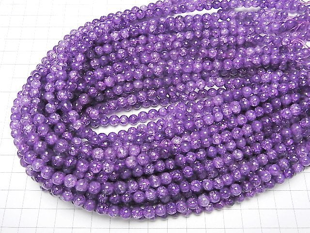 Lila Farbe 2 Rissige Kristallrunde 6mm 1strang Perlen (ca. 15 Zoll / 36 cm)