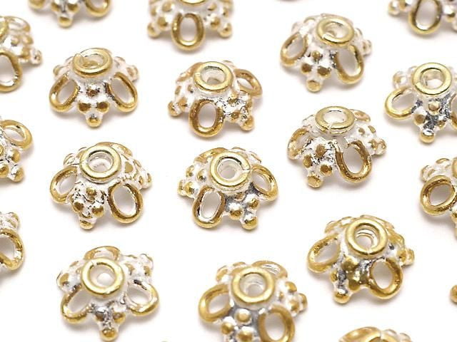 Silver 925 Bead Caps 8x8x3mm Antique Gold Finish 2pcs