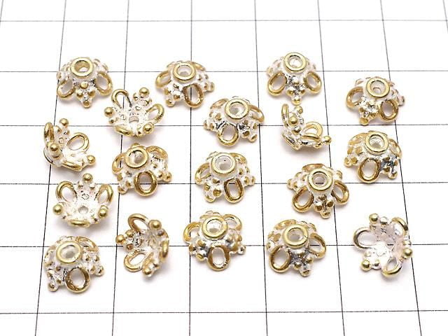 Silver 925 Bead Caps 8x8x3mm Antique Gold Finish 2pcs