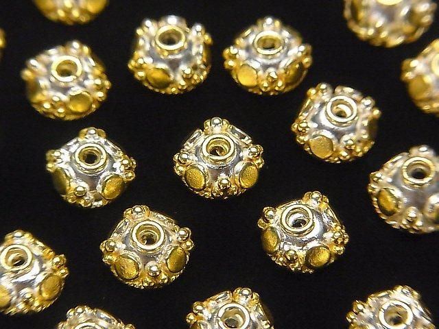 Silver 925 Antique Gold Finish Bead Caps 8x8x4mm 2pcs