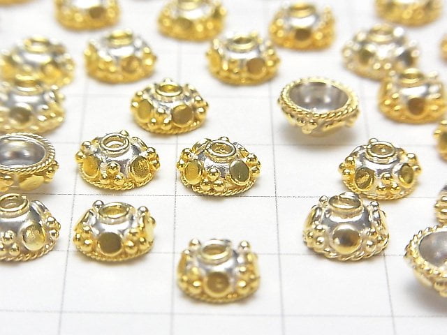 Silver 925 Antique Gold Finish Bead Caps 8x8x4mm 2pcs