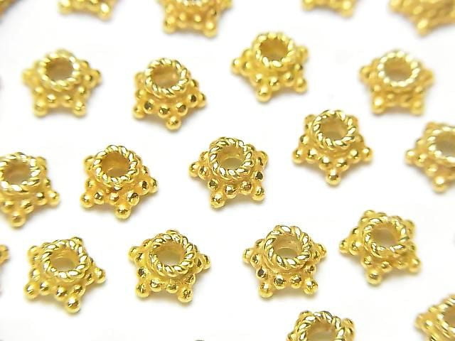 Silver 925 bead caps, 5mm and 6mm, 18KGP, 4 pieces
