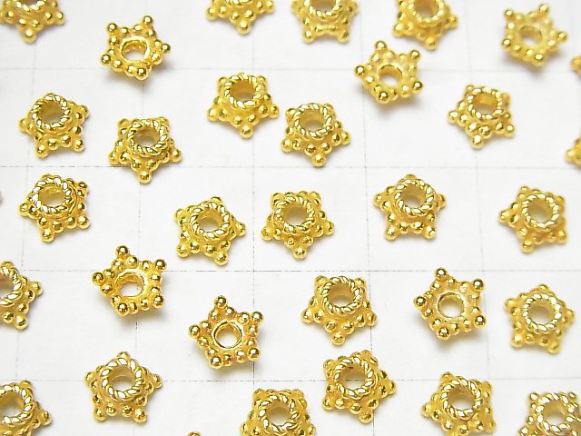 Silver 925 bead caps, 5mm and 6mm, 18KGP, 4 pieces
