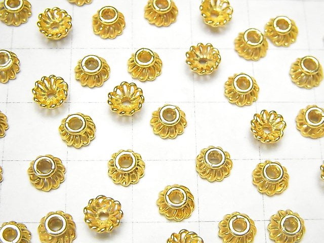 Silver 925 Bead Caps 6x6x3mm 18KGP 4pcs