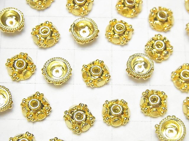 Silver 925 Bead Caps 8x8x4mm 18KGP 2pcs