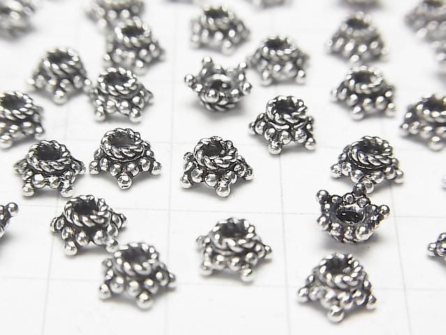 Silver 925 Bead Caps 5mm, 6mm Oxidized Finish 3pcs