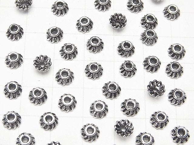 Silver 925 Bead Caps 6x6x3mm Oxidized Finish 4pcs