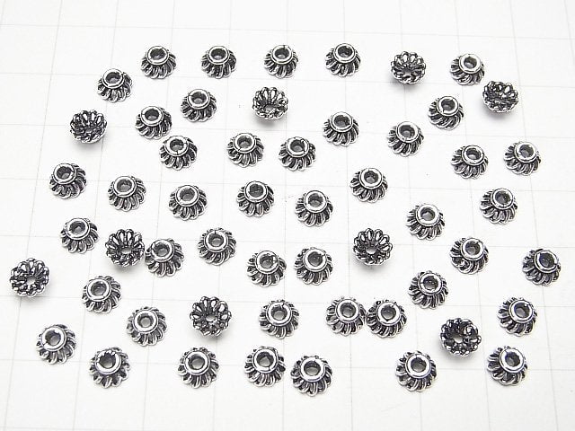 Silver 925 Bead Caps 6x6x3mm Oxidized Finish 4pcs
