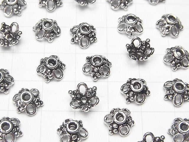 Silver 925 Bead Caps 8x8x4mm Oxidized Finish 2pcs
