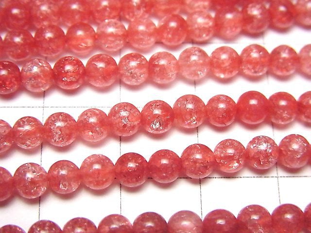 Rote Farbe 1 Rissige Kristall Rund 4mm 1Strang Perlen (ca. 15 Zoll / 38 cm)