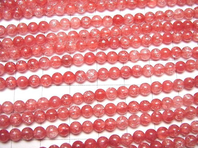 Rote Farbe 1 Rissige Kristall Rund 4mm 1Strang Perlen (ca. 15 Zoll / 38 cm)