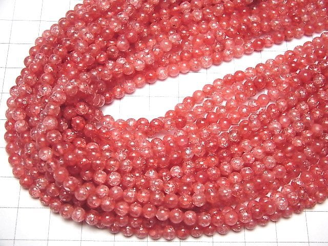Rote Farbe 1 Rissige Kristall Rund 4mm 1Strang Perlen (ca. 15 Zoll / 38 cm)