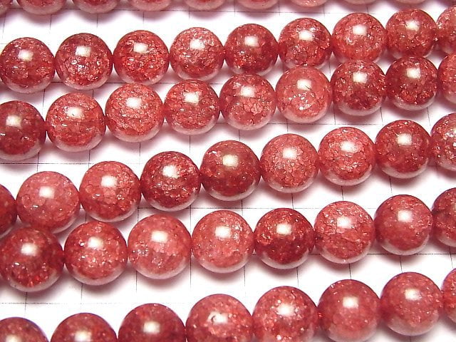 Rote Farbe 1 Rissige Kristall Rund 12mm halb oder 1Strang Perlen (ca. 15 Zoll / 37 cm)