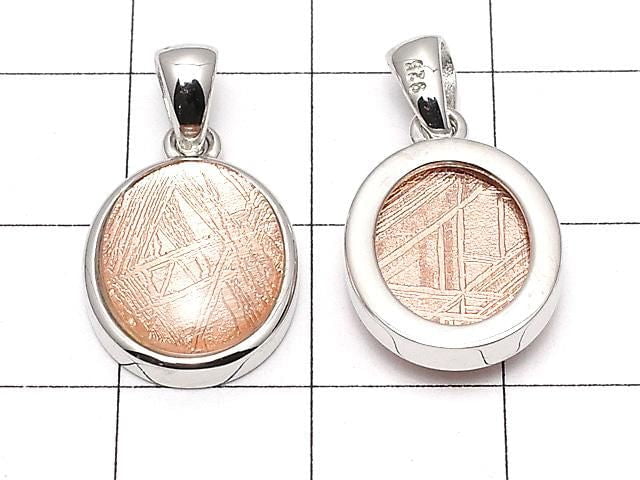 Meteorite (Muonionalusta) Oval Pendant 14x12mm Pink Gold Silver925