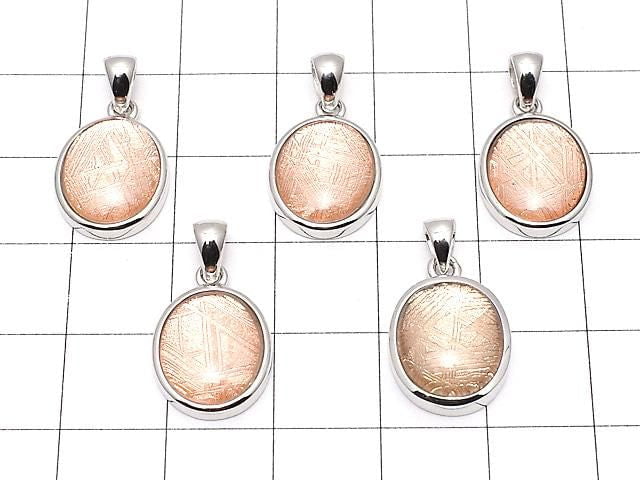 Meteorite (Muonionalusta) Oval Pendant 14x12mm Pink Gold Silver925