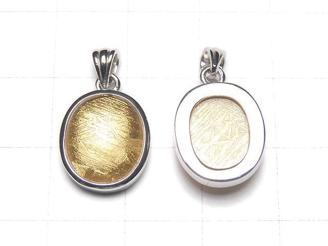 Meteorite (Muonionalusta) Oval Pendant 14 x 12 x 6 mm Yellow Gold Silver 925