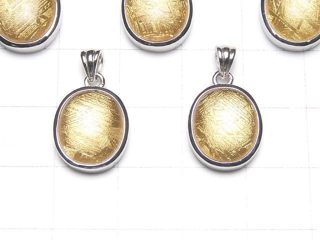 Meteorite (Muonionalusta) Oval Pendant 14 x 12 x 6 mm Yellow Gold Silver 925