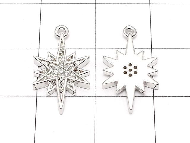 金屬配件 星星圖案 吊飾 18x10mm 銀色 (帶鋯石) 2個