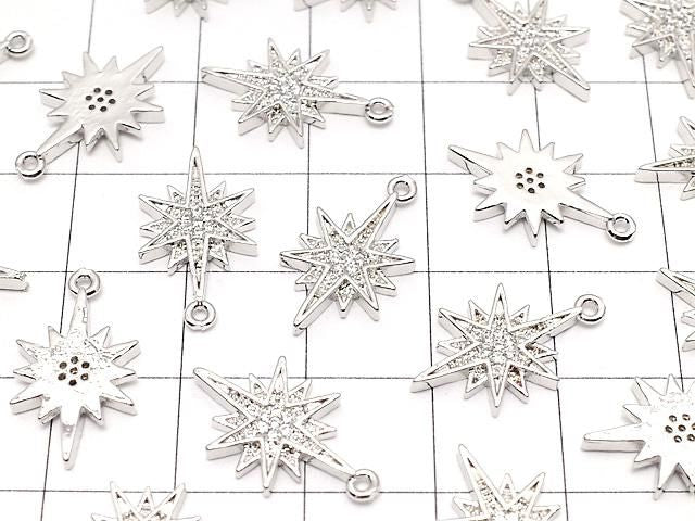 金屬配件 星星圖案 吊飾 18x10mm 銀色 (帶鋯石) 2個
