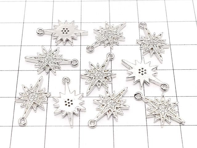 金屬配件 星星圖案 吊飾 18x10mm 銀色 (帶鋯石) 2個