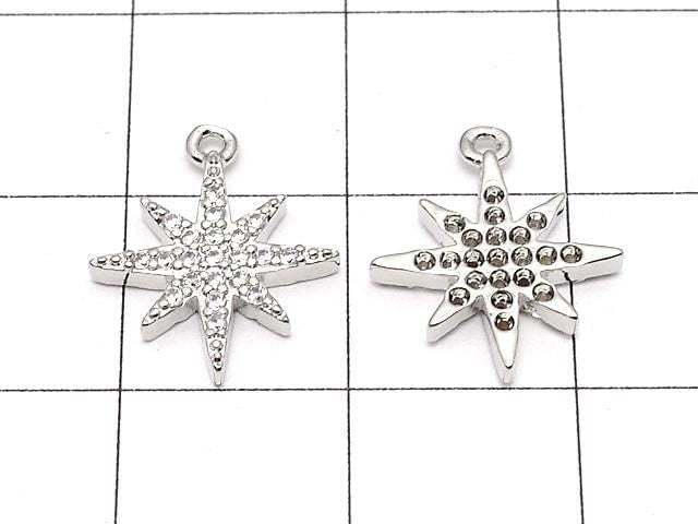 Metal Parts Star Motif Charm, 13.5x11.5mm, Silver Color (with CZ), 2 Pieces