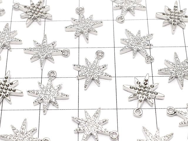 Metal Parts Star Motif Charm, 13.5x11.5mm, Silver Color (with CZ), 2 Pieces
