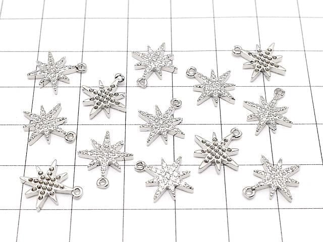 Metal Parts Star Motif Charm, 13.5x11.5mm, Silver Color (with CZ), 2 Pieces