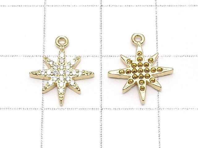 Metal Parts Star Motif Charm, 13.5x11.5mm, Gold Color (with CZ), 2 Pieces