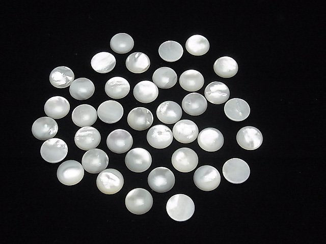 Hochwertige weiße Muschel (Silberlippen-Auster) AAA Runde Cabochon 12x12mm 4 Stück