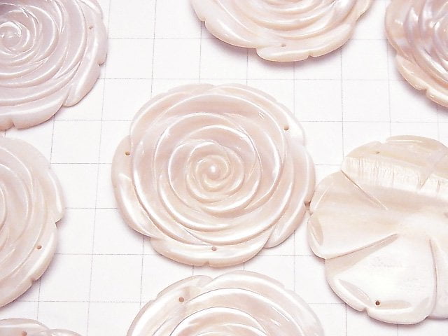 Hochwertige rosa Muschel Rose 40mm 3 Löcher 1 Stück
