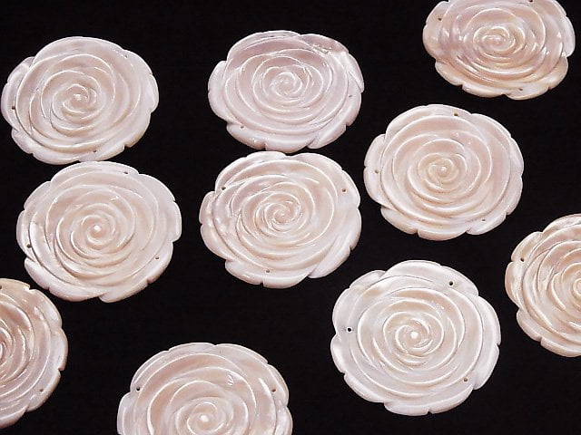 Hochwertige rosa Muschel Rose 40mm 3 Löcher 1 Stück