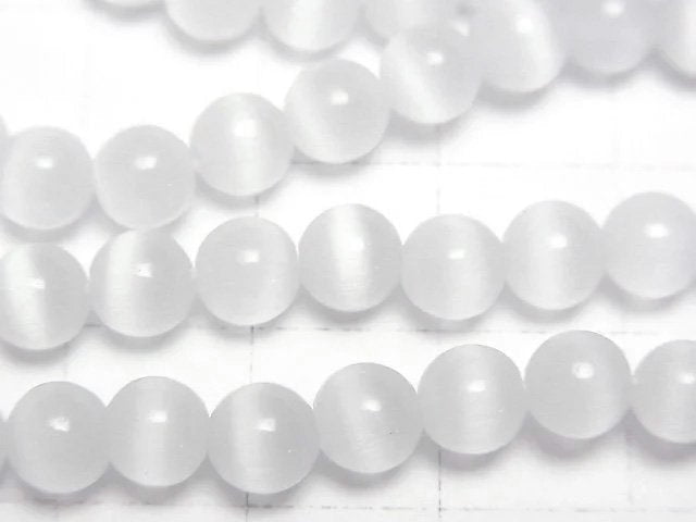 Weiße Farbe Katzenauge Runde 5,5mm 1 Strang Perlen (ca. 14 Zoll / 34 cm)