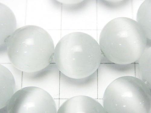 Weiße Farbe Katzenauge Runde 12mm 1 Strang Perlen (ca. 13 Zoll / 33 cm)